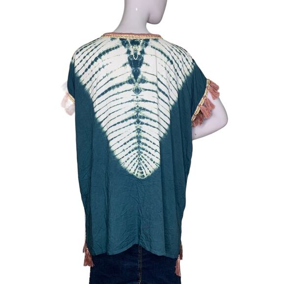 South Moon Under NWOT Top Boho Embroidered Tie Dye Green White Box Cut Size S - Picture 6 of 13